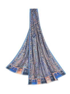 Sciarpa In Cashmere E Seta Con Motivi Paisley, Donna, Azzurro