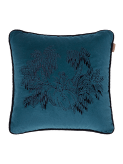 Cuscino In Velluto Ricamato, Blu Navy