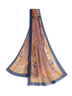 Sciarpa Paisley In Seta, Donna, Blu Navy