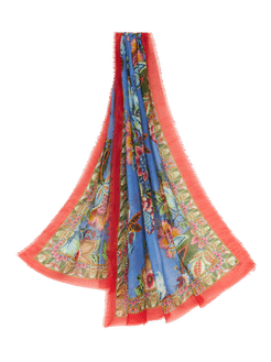Sciarpa In Cotone E Seta Con Stampa, Donna, Multicolor