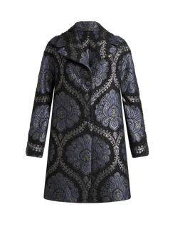 Cappotto Corto Jacquard, Donna, Blu Navy