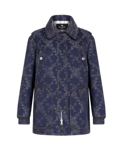 Giaccone In Denim Jacquard, Donna, Blu Navy