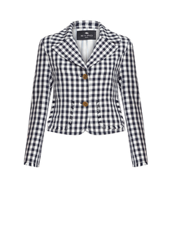 Giacca Corta Con Motivo Vichy, Donna, Blu Navy