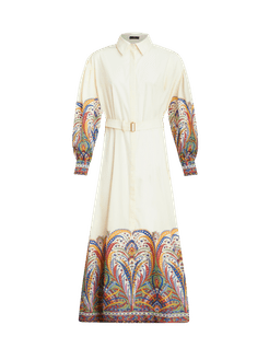 Abito Chemisier In Cotone Stampato, Donna, Bianco