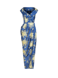 Abito Da Cocktail In Tessuto Jacquard, Donna, Blu Navy