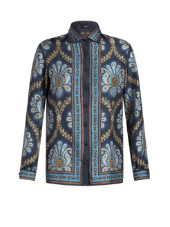 Camicia In Twill Di Seta Stampato, Donna, Blu Navy