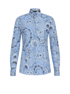 Camicia Slim Con Stampa, Donna, Azzurro