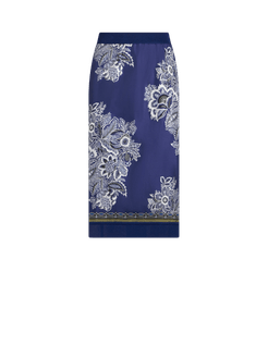 Gonna Midi In Maglia Con Stampa, Donna, Blu Navy