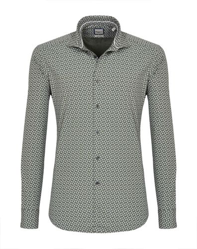 Camicia trendy verde militare con microfantasia bianca, slim francese