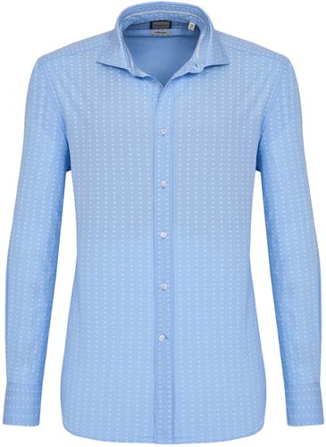 Camicia trendy celeste con microfantasia bianca, slim francese