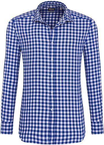 Camicia trendy blu a quadri bianchi, slim francese