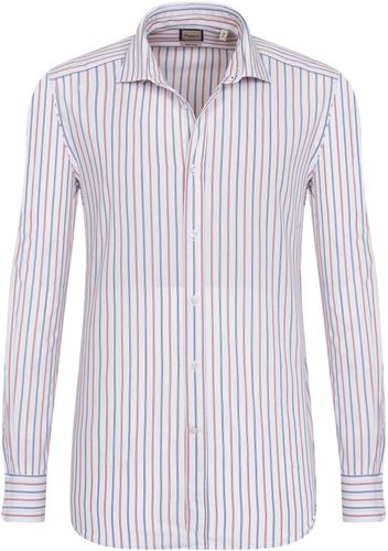 Camicia trendy bianca a righe rosse e blu, slim francese