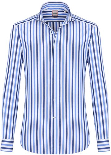 Camicia trendy a righe bianche, blu e azzurre, extra slim francese