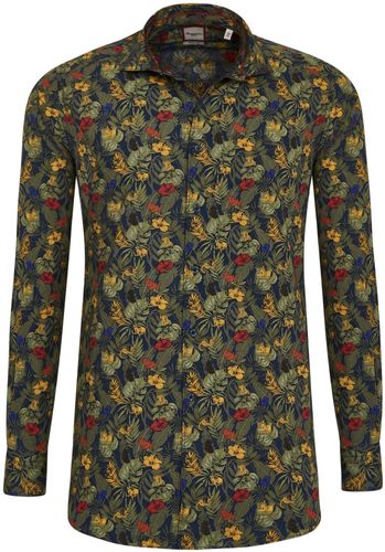 Camicia trendy verde con fantasia floreale, extra slim francese