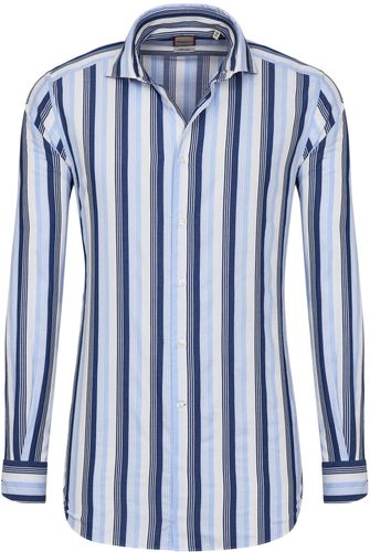 Camicia trendy a righe bianche, blu e azzurre, extra slim francese