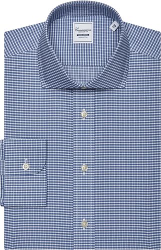 Camicia non iron a quadri blu e bianchi, regular francese