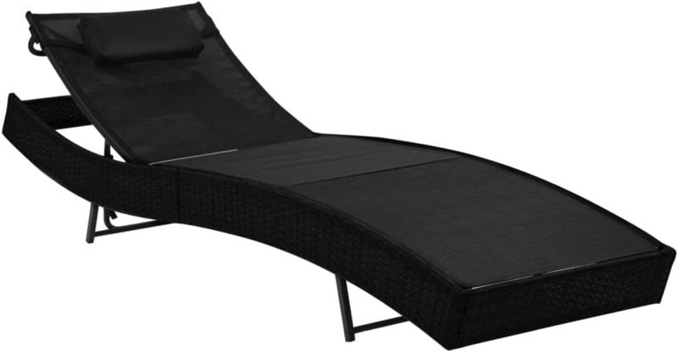 Lettino Prendisole con Cuscino in Polyrattan Nero Nero - Vidaxl