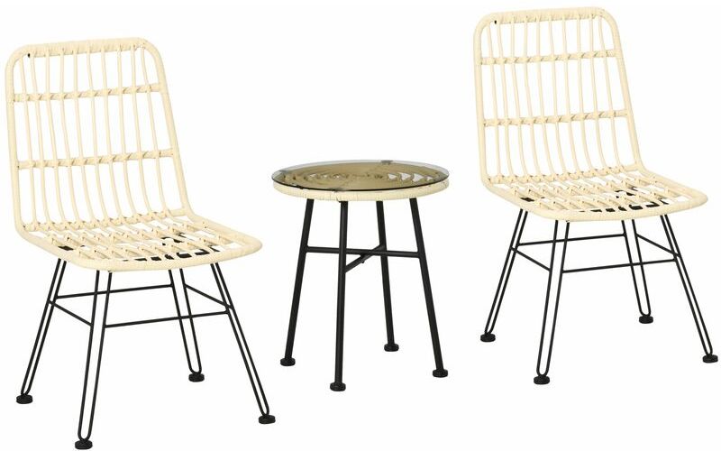 Set Tavolino e 2 Sedie in Rattan Polietilene Crema