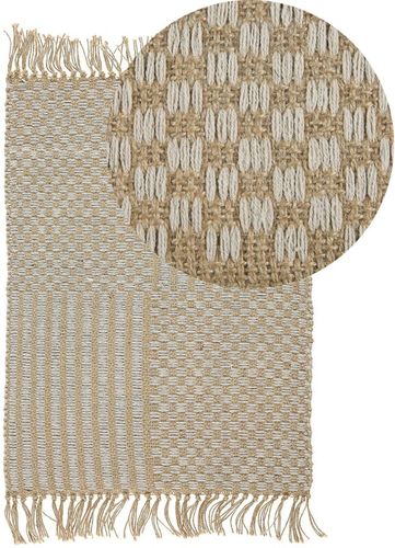Tappeto passatoia Beige iuta e cotone 50 x 80 cm con frange intrecciato a mano Boho ingresso camera da letto - Beige