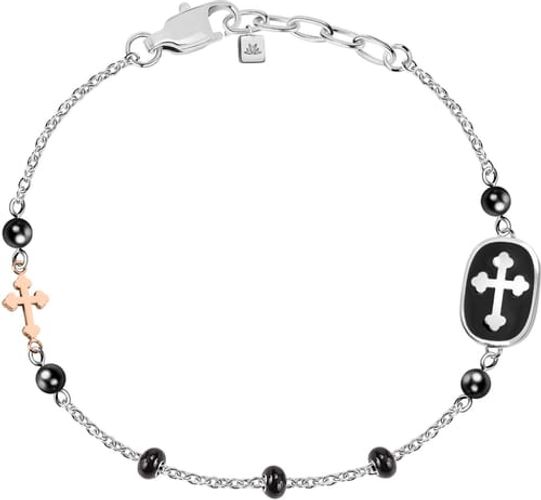 Bracciale Uomo Collezione God Acciaio Onice Smalto Pvd oro rosa