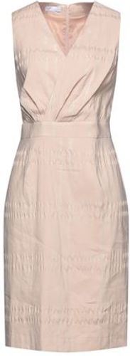 Donna Vestito midi Beige 46 53% Lino 44% Viscosa 1% Elastan 1% Poliammide 1% Fibra di metallo