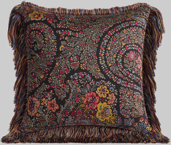 Cuscino Jacquard Con Frange, Nero