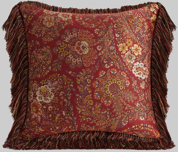 Cuscino Jacquard Con Frange, Rosso