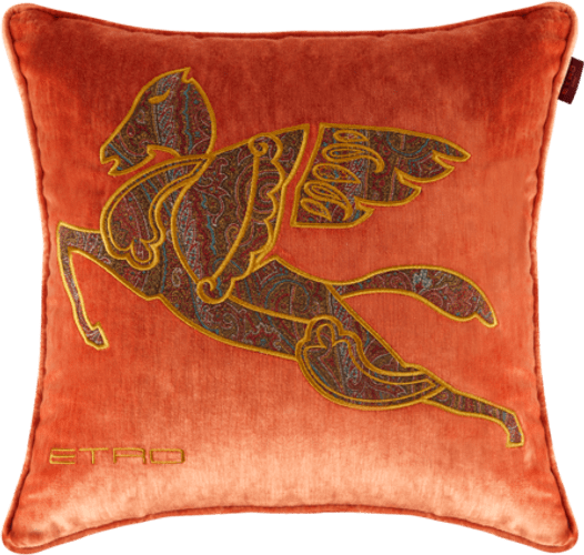 Cuscino Con Pegaso Paisley E Ricami, Arancione