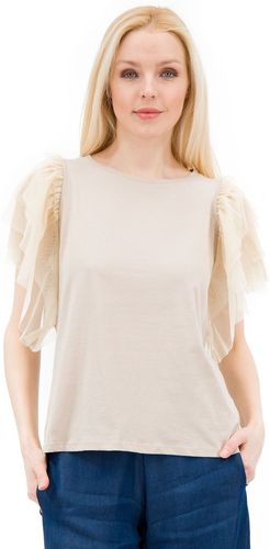 T-shirt in cotone con maniche in tulle
