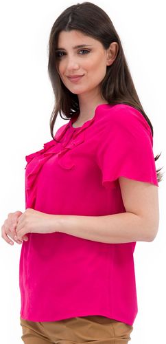 Blusa girocollo in lino e viscosa con rouche