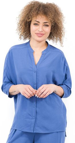 Camicia in viscosa e lino con collo alla coreana