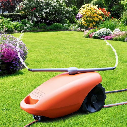 Irrigatore da giardino semovente con erogatore rotante