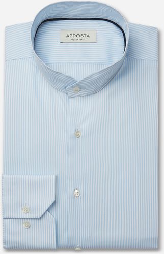 Camicia righe azzurro 100% puro cotone fil-a-fil, collo stile collo alla coreana smussato