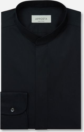 Camicia tinta unita nero 100% puro cotone popeline doppio ritorto, collo stile collo alla coreana senza bottone