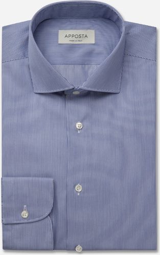 Camicia millerighe blu 100% cotone wrinkle free twill doppio ritorto, collo stile collo francese basso