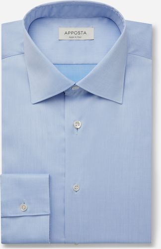 Camicia tinta unita azzurro 100% cotone wrinkle free twill doppio ritorto, collo stile collo italiano basso