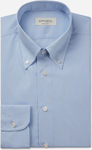Camicia righe azzurro 100% cotone wrinkle free twill, collo stile collo button down