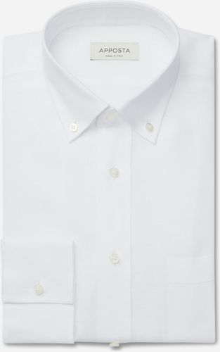 Camicia tinta unita bianco lino tela, collo stile collo button down piccolo