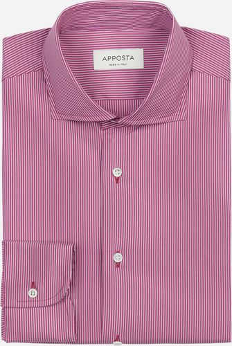 Camicia righe viola stretch popeline, collo stile collo cutaway