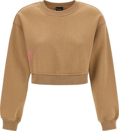 Felpa cropped a girocollo con lettering su un fianco